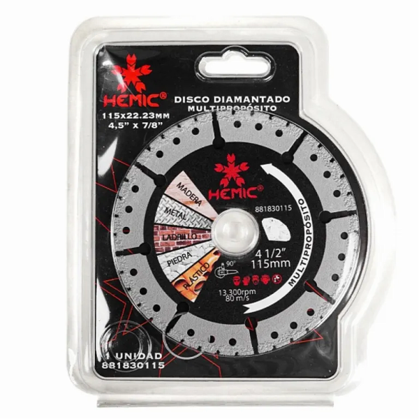 DISCO DIAMANTADO MULTIPROPOSITO HEMIC 115X3X22,23MM